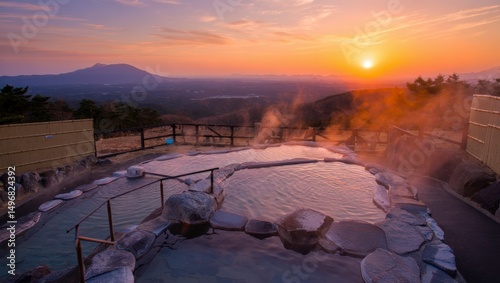 Fototapeta Naklejka Na Ścianę i Meble -  sunset in the japanese onsen
