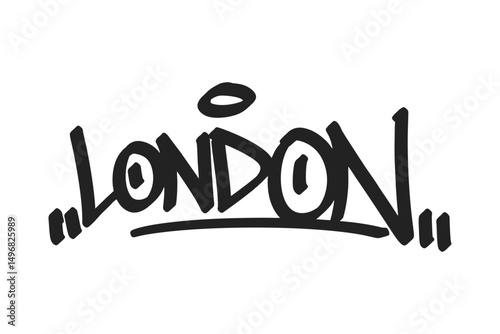 London graffiti tag in bold black lettering on white background. Clean urban style, perfect for vibrant UK city culture, street vibes, and creative art projects.