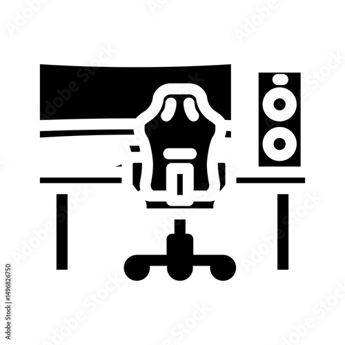 desk setup gaming pc glyph icon vector illustration