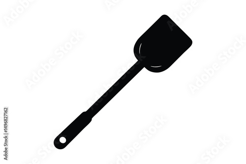 Black plastic cooking spatula isolated on white background