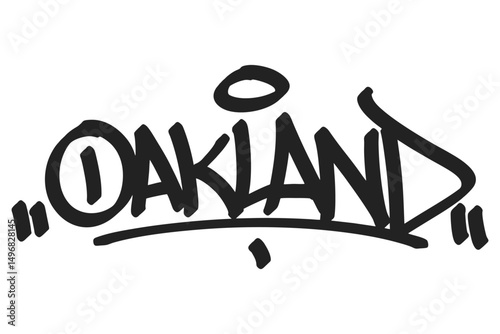 Oakland graffiti tag in bold black lettering on white background. Clean urban style, perfect for Bay Area culture, hip hop roots, and creative street art projects.