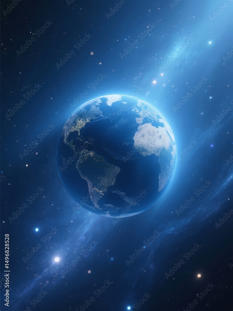 Obraz premium Earth from Space with Starry Background