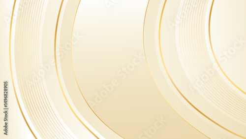 Abstract beige luxury curved background with gold lines. Elegant soft cream design suitable for beauty products, templates, banners, promotions, awards, events, websites, landing pages, and more