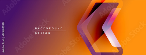Abstract gradient background. Orange, purple hues blend smoothly. Geometric shapes overlap creating dynamic visual effect. Modern design element.