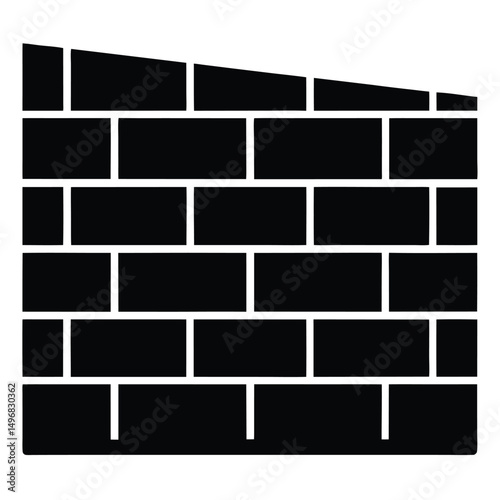 Simple black brick wall silhouette icon for construction and architecture concepts