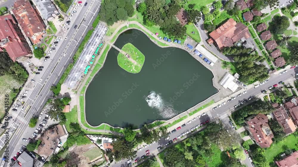 Joaquina Rita Bier Lake In Gramado Rio Grande Do Sul Brazil. Tropical River With A Scenic Forest Trees Viewed From Above. Business Sky Downtown Cityscape. Outside Downtown Panorama.