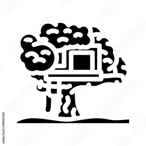 treehouse cabin wooden glyph icon vector illustration