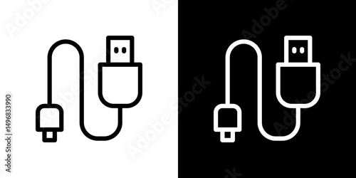 USB cable icon stroke vector icon simple black style, illustration.