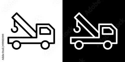 Tow truck icon stroke vector icon simple black style, illustration.
