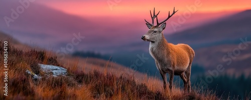 Majestic stag at sunset, Highland landscape