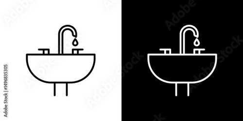 Sink icon stroke vector icon simple black style, illustration.