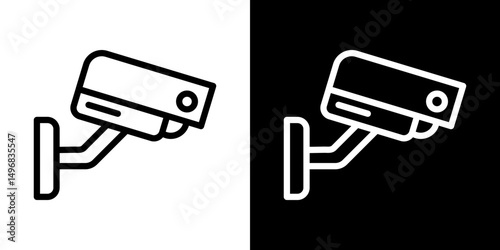 Security camera icon stroke vector icon simple black style, illustration.