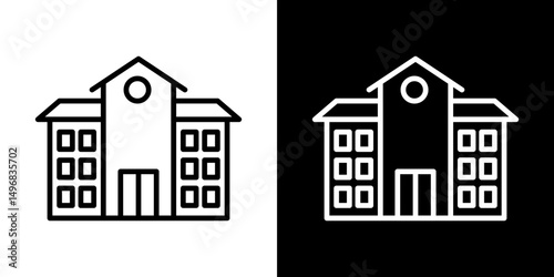 school icon stroke vector icon simple black style, illustration.