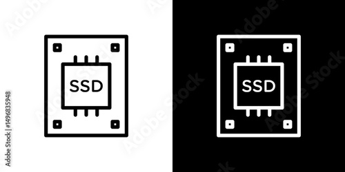 SSD drive icon stroke vector icon simple black style, illustration.