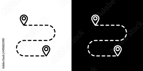 Route icon stroke vector icon simple black style, illustration.