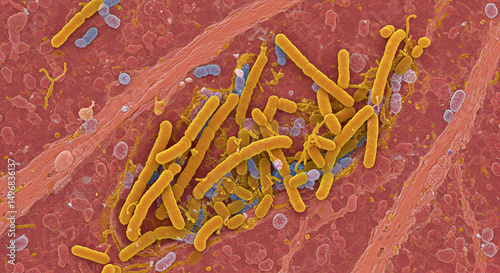 Nocardia Asteroides in Lung Tissue – Modified Acid-Fast Stain Image photo