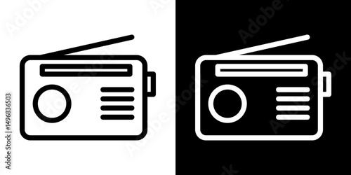 Radio icon stroke vector icon simple black style, illustration.