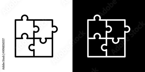 Puzzle icon stroke vector icon simple black style, illustration.