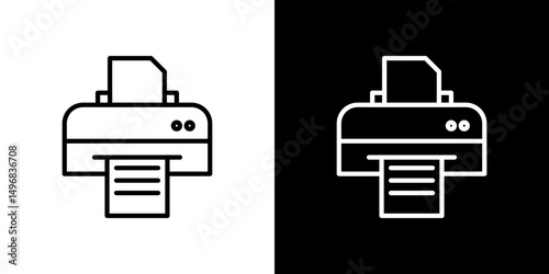 Print button icon stroke vector icon simple black style, illustration.