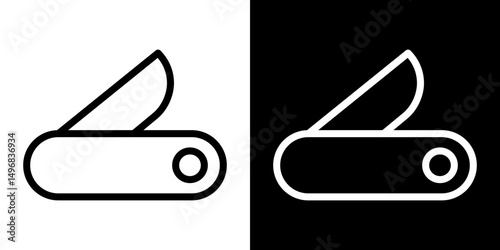 Pocket knife icon stroke vector icon simple black style, illustration.