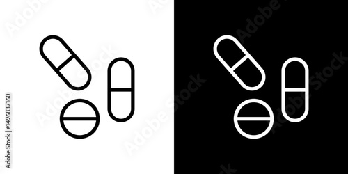 Pills icon stroke vector icon simple black style, illustration.