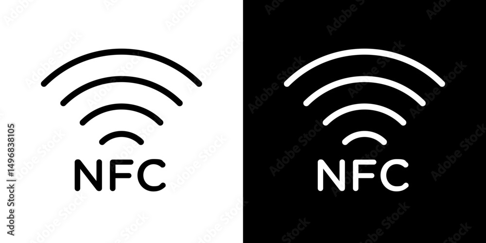 NFC icon stroke vector icon simple black style, illustration. NFC icon stroke vector icon simple black style, illustration.