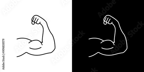 Muscle icon stroke vector icon simple black style, illustration.