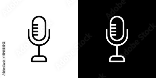 Microphone icon stroke vector icon simple black style, illustration.