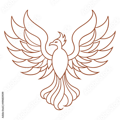 A majestic phoenix bird spreads its vibrant wings in mid-flight outdoors.