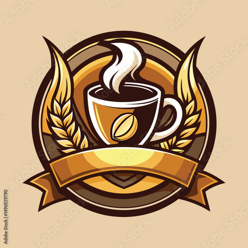 A vector illustration of a hot coffee cup with steam and beans, perfect for cafe, restaurant, or breakfast beverage designs