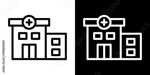 Hospital icon stroke vector icon simple black style, illustration.