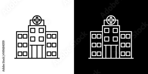 Hospital icon stroke vector icon simple black style, illustration.
