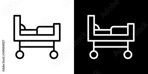 Hospital bed icon stroke vector icon simple black style, illustration.