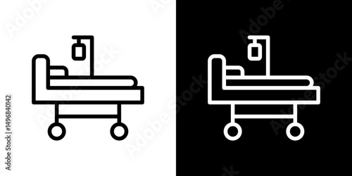 Hospital bed icon stroke vector icon simple black style, illustration.
