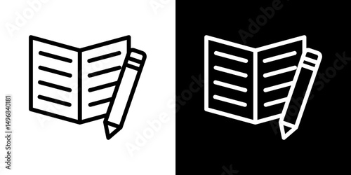 Homework icon stroke vector icon simple black style, illustration.