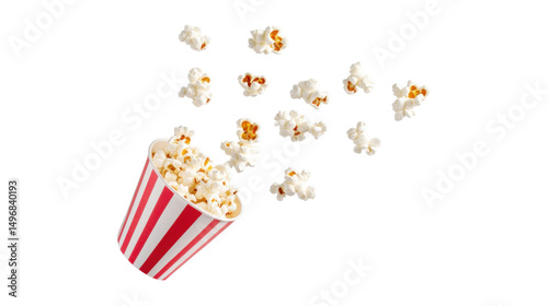 Spilling Popcorn Over a Red and White Bucket with a Transparent Background