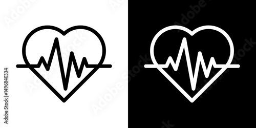 Heartbeat icon stroke vector icon simple black style, illustration.