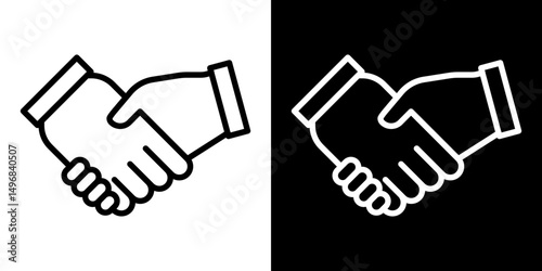 Handshake icon stroke vector icon simple black style, illustration.