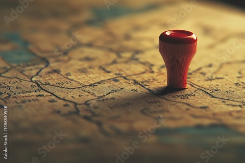 Red pushpin marks a location on a vintage map