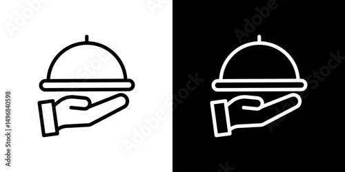 Hand holding tray icon stroke vector icon simple black style, illustration.