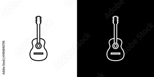Guitar icon stroke vector icon simple black style, illustration.