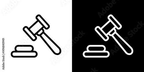 Gavel icon stroke vector icon simple black style, illustration.