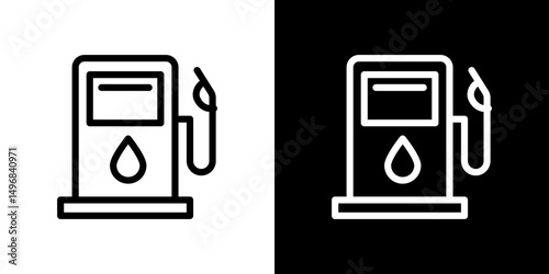 Gas station icon stroke vector icon simple black style, illustration.