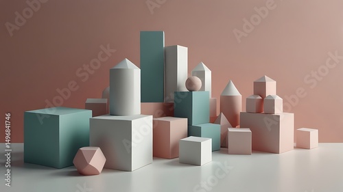 Abstract Geometric Shapes Composition in Pastel Tones for Product Photography
