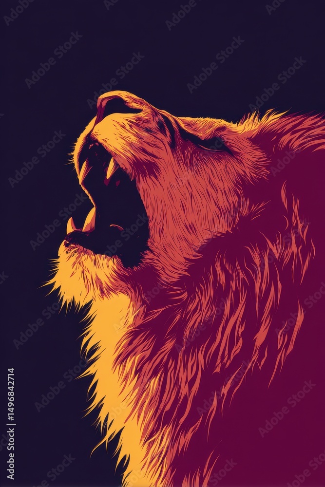 Naklejka premium Roaring Lion with Glowing Mane Symbolizing Strength