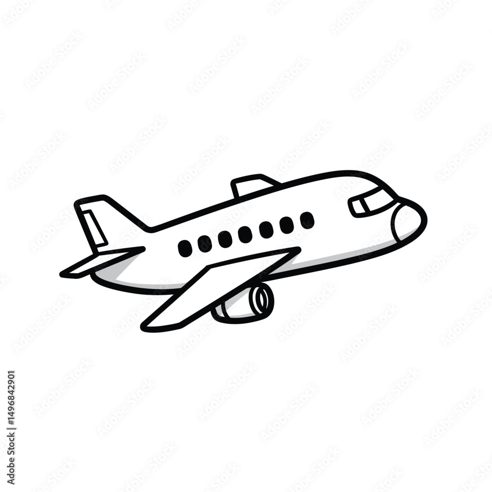 Fototapeta premium Cartoon Airplane Line Drawing Icon Vector Isolated on White Background