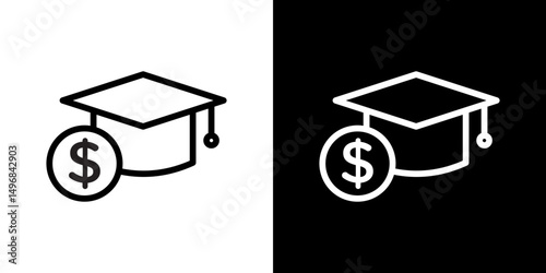 Education cost icon stroke vector icon simple black style, illustration.