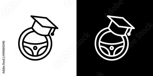 Driving school icon stroke vector icon simple black style, illustration.