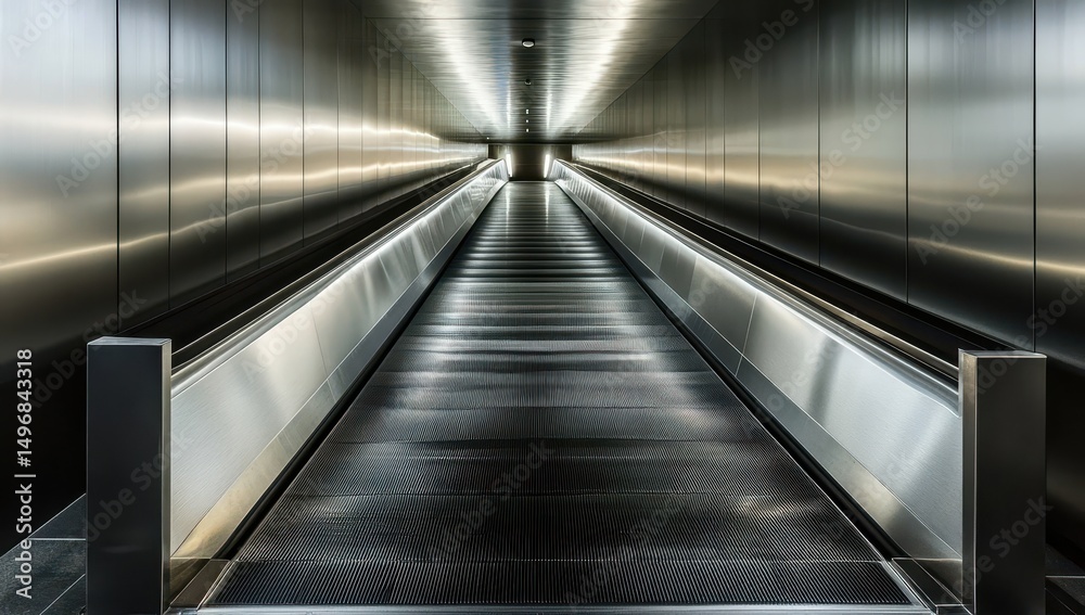 Empty modern moving walkway, polished metal Empty modern moving walkway, polished metal