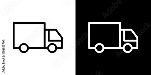 Delivery van icon stroke vector icon simple black style, illustration.
